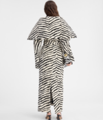 Draped-collar zebra coat.