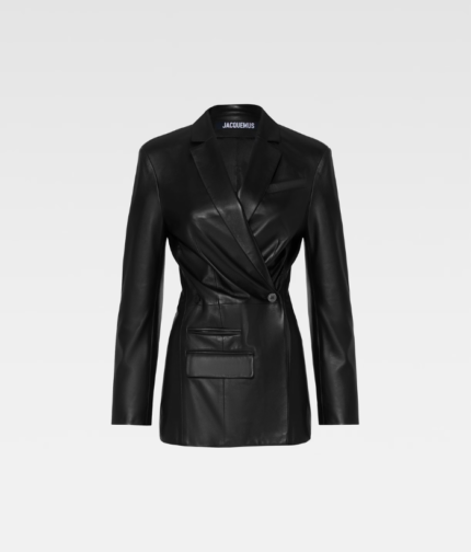 AsymThe Tibau leather jacket Blackmetric leather blazer.